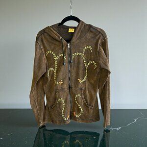 Karma Circle USA Embroidered Full Zip Hoodie Sweatshirt Made in Nepal Size M